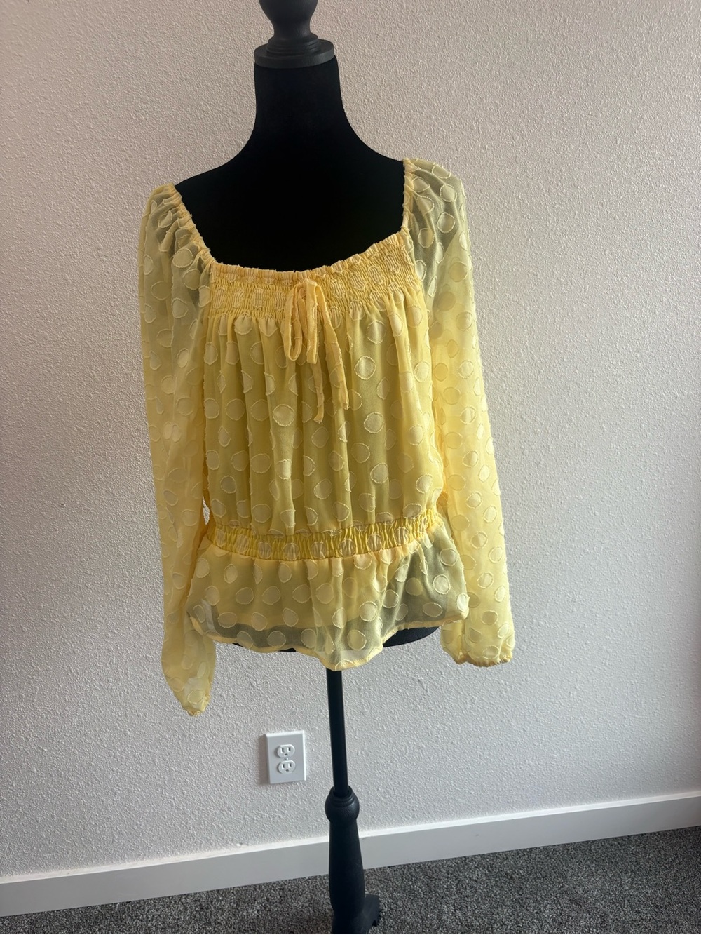 Vibrant Yellow Polka Dot Peasant Blouse